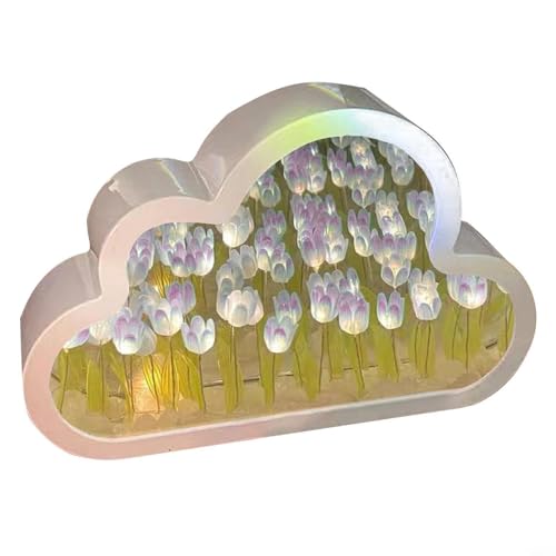 AIDNTBEO DIY Wolke Tulpe LED Nachtlicht Spiegel Tischlampen Schlafzimmer Ornamente Dekoration 20 Blumen Tulpe Nachtlicht Spiegel (lila) von AIDNTBEO