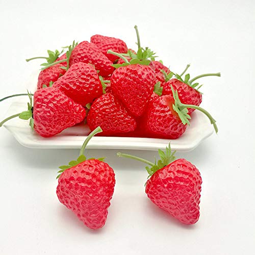 AIDNTBEO Künstliche lebensechte rote Erdbeer-Dekoration, 20 Stück, künstliche Erdbeerfrüchte aus Kunststoff, für Küche, Zuhause, Lebensmittel, Dekoration von AIDNTBEO