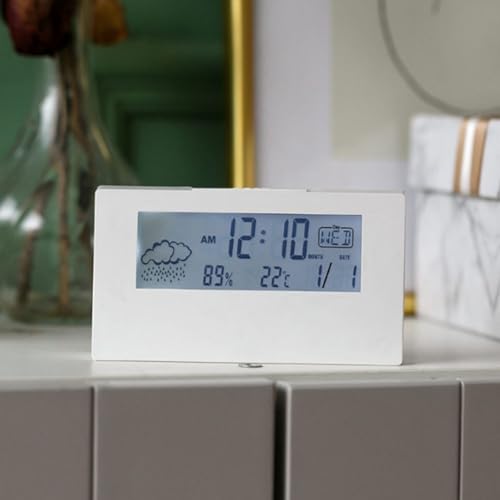 AIDNTBEO LCD-Desktop-Wecker, multifunktional, leise, digitale Wecker mit Nachtlicht, Thermohygrometer, Uhr, 13,2 x 7,3 x 3,2 cm (weißes Nachtlicht) von AIDNTBEO