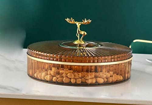 AIDNTBEO Round Divided Serving Tray,Dried Fruit Platters with Lid 4 Compartment Food Storage Box for Sealed Box Snack Candy, Gold von AIDNTBEO