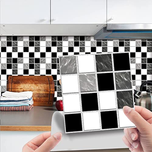 Marmor-Wandfliesenaufkleber für Küche, Badezimmer, 10 Stück, Glitzer-Mosaik, selbstklebende Fliesen, Aufkleber für Küche, Badezimmer, Zuhause, 10 x 10 cm, MSC077 von AIDNTBEO