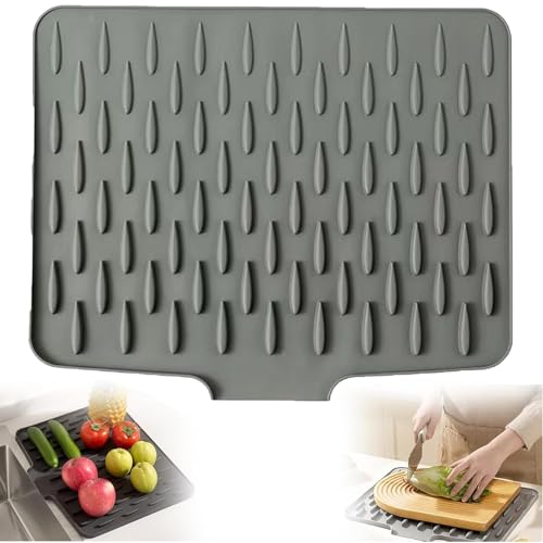 Abtropfmatte Geschirr - Arbeitsplatte KüChe, Auslaufsicherer Arbeitsplattenschutz Aus Silikon- HitzebestäNdige Unterlage,40 X 32Cm FüR KüChenspüLe, Arbeitsplatten, Rutschfestes Design (Grau, groß) von AIDODIA