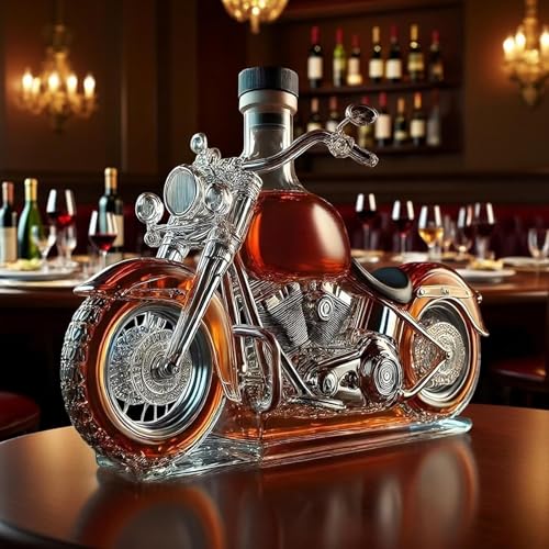 Glasflasche Motorrad Whisky Dekanter- Geschenke FüR Whiskyliebhaber, Lustige GeträNkeflasche FüR Whisky Champagner Vodka Kitchen Restaurant Gewerbliche MotorräDer Liebhaber (1 PCS) von AIDODIA