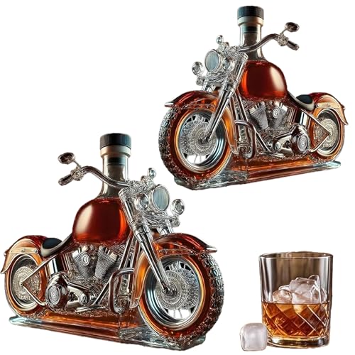 Glasflasche Motorrad Whisky Dekanter- Geschenke FüR Whiskyliebhaber, Lustige GeträNkeflasche FüR Whisky Champagner Vodka Kitchen Restaurant Gewerbliche MotorräDer Liebhaber (2 PCS) von AIDODIA