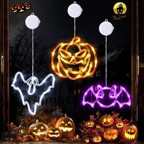 Halloween Light Up Ghost Decorations-3 Pack Hanging Skeleton Ghost, Halloween-Dekorationen,Halloweens-Fensterlichter Mit Saugnapf,Batteriebetriebene Innenbeleuchtung FüR Fensterdekoration (C) von AIDODIA