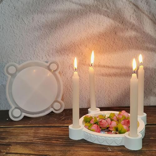 Silikonform Kerzenhalter - GießForm Kerzenhalter Silikonformen GießFormen, 4 LöCher Rund GießFormen FüR Beton Diy KerzenstäNder Silikonformen FüR Diy Kerze, Handwerk, Heimdekoration (Rund) von AIDODIA