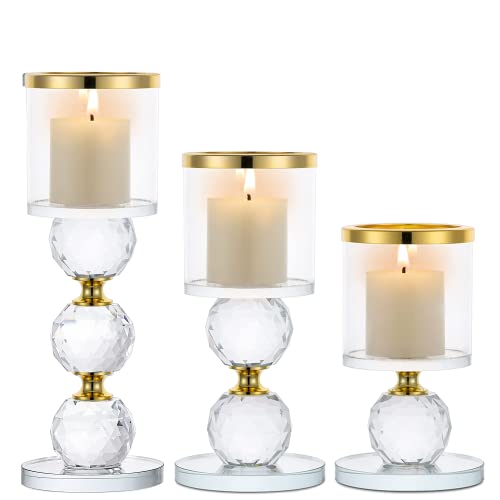3 teiliges Kristallglas-Kerzenhalter-Set, Säulenkerzenhalter, Teelichtständer, moderner Kerzenhalter für Wohnzimmer, Hochzeit, Badezimmer, Weihnachten, Esstisch, Zuhause, Geburtstagsfeier, Dekoration von AIDYEXT