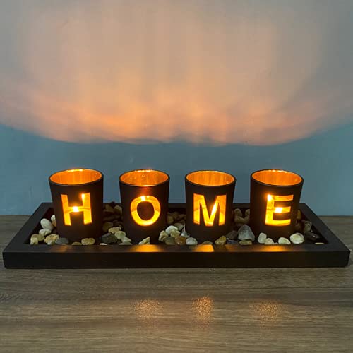 Kerzenständer Teelichthalter 4 Stück,Kreatives Set aus Holz Home Buchstabenkerzenhalter, Kerzenleuchter Kerzenhalter Tischdeko Deko Wohnzimmer Schlafzimmer Balkon Badezimmer (Home) von AIDYEXT