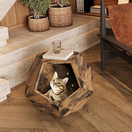 66cm Multifunktionsmöbel Antik-Optik - Beistelltisch mit Katzeneingang & Pflanzfläche aus MDF (Holzoptik) von AIERSH