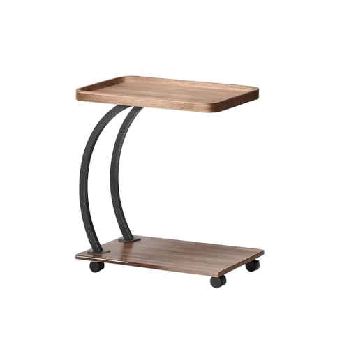 AIERSH C-Shaped 2-Tier Rolling Side Table – Slim Sofa Table with Locking Wheels, Tray Top & Steel Frame, 52x34x60cm (18kg Load) for Small Spaces, Bedroom von AIERSH