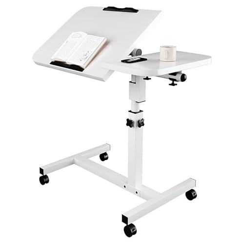 AIERSH Computer Desk,Writing Desk,Height Adjustable Laptop Bed Table - Portable Standing Desk with Locking Wheels, Foldable Design,Dual Tiltable Boards for Home,Office, Bed (60-95cm),White von AIERSH
