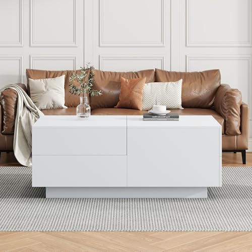 Moderner Couchtisch mit Schiebetischplatte & 4 Schubladen - 90x55x45 cm, minimalistisches Wohnzimmermöbel für Stil und Funktionalität von AIERSH