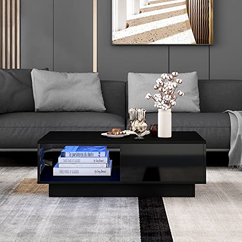 ​​Multifunktionaler LED-Couchtisch 95x55x32 cm | Hochglanz Schwarz | 16 Farben | USB-Betrieb von AIERSH