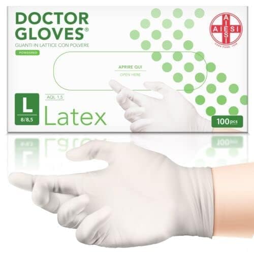 AIESI® Einweg-Latex handschuhe mit pulver für medizinische zwecke DOCTOR GLOVES (Packung mit 100 stück) größe L von AIESI