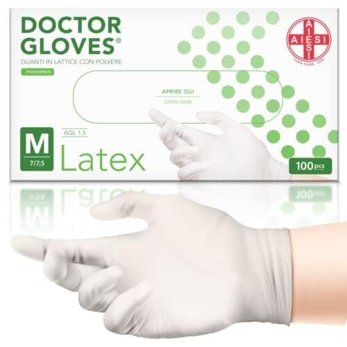 AIESI® Einweg-Latex handschuhe mit pulver für medizinische zwecke DOCTOR GLOVES (Packung mit 100 stück) größe M von AIESI