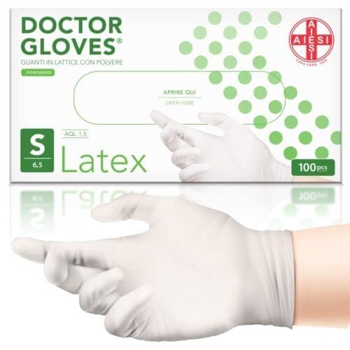 AIESI® Einweg-Latex handschuhe mit pulver für medizinische zwecke DOCTOR GLOVES (Packung mit 100 stück) größe S von AIESI