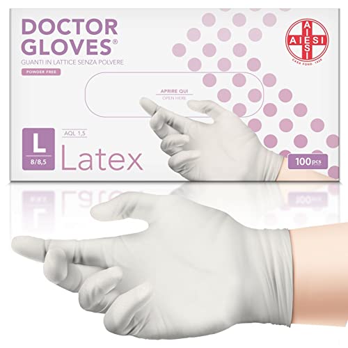 AIESI® Einweg-Latex puderfreie handschuhe für medizinische zwecke DOCTOR GLOVES (Packung mit 100 Stück) Größe L von AIESI