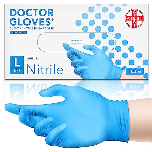 AIESI® Einweg-Nitril blau puderfreie handschuhe für professionell zwecke DOCTOR GLOVES (Packung mit 100 Stück) Größe L von AIESI