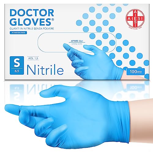 AIESI® Einweg-Nitril blau puderfreie handschuhe für professionell zwecke DOCTOR GLOVES (Packung mit 100 Stück) Größe S von AIESI