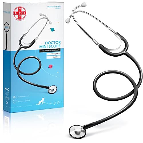 AIESI® Flachkopf Stethoskop Professionelles für Kinder in schwarzer farbe DOCTOR MINI SCOPE, Garantie 24 monate von AIESI