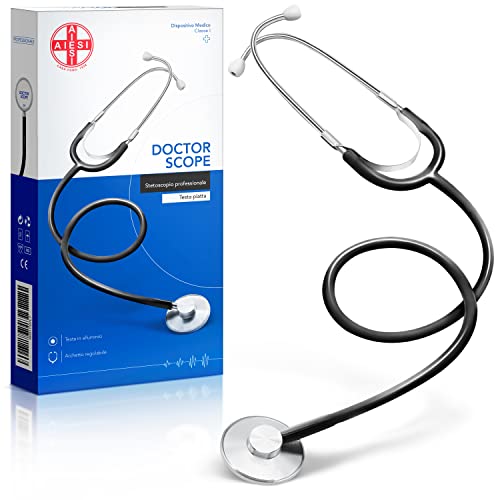 AIESI® Flachkopf Stethoskop Professionelles für erwachsene in schwarzer farbe DOCTOR SCOPE, 24 monate garantie von AIESI