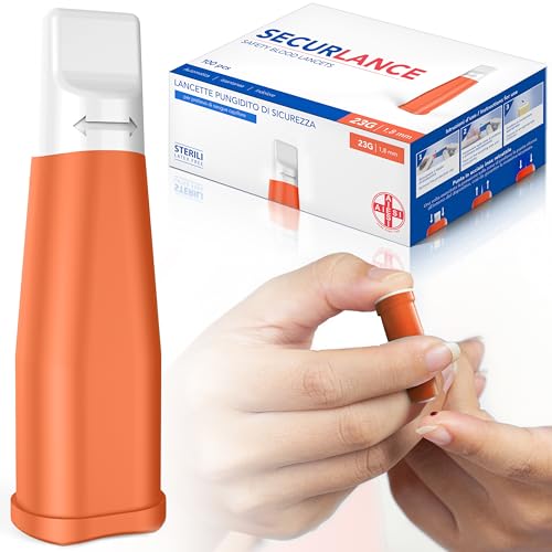 AIESI® Sterile Einweg-Lanzetten mit Sicherheitssystem und einziehbarer Edelstahlspitze nadel 23G SECURLANCE (Packung mit 100 stück) von AIESI