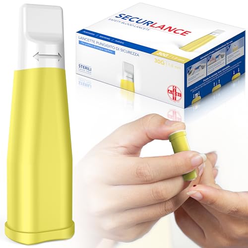 AIESI® Sterile Einweg-Lanzetten mit Sicherheitssystem und einziehbarer Edelstahlspitze nadel 30G SECURLANCE (Packung mit 100 stück) von AIESI
