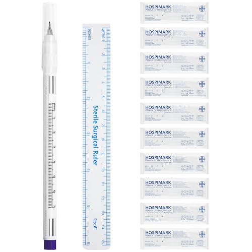 AIESI® Stift Dermographie steriler für die haut mit feiner Spitze mit Lineal HOSPIMARK (Packung mit 10 Stück) von AIESI