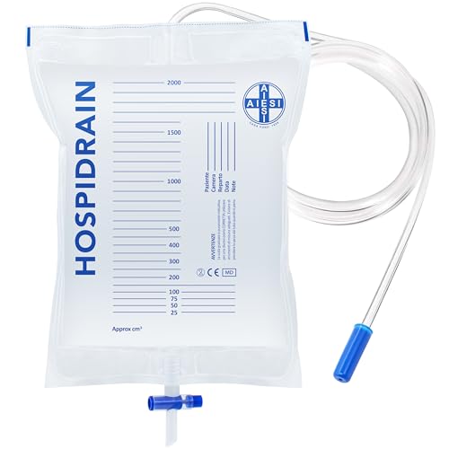 AIESI® Urinbeutel 2000 ml 120 cm schlauch mit Ablaufventil (T) und Anti-Reflux Ventil HOSPIDRAIN (Packung mit 250 stück) von AIESI