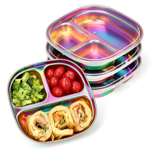 AIEVE Edelstahl Kinderteller 4 Stück Edelstahl geteilt Kleinkind Teller mit Deckel AIEVE Edelstahl Kinderteller 4 Stück Edelstahl geteilt Kleinkind Teller mit Deckel von AIEVE