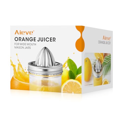 AIEVE Einmachglas-Entsafter mit Deckel, Edelstahl, manuelle Zitruspresse, Zitronenpresse, Orangensaftpresse für Fruchtsaft, Limonade, Orangensaft, passend Einmachgläser breiter Öffnung. von AIEVE