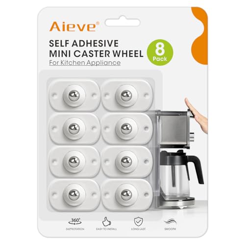 Aieve Geräteschieber für Küchengeräte, Kugelrollen für kleine Küchenmaschine, Mini Möbelrolle, Kleberollen für Kaffeemaschine selbstklebende 360° drehbare Rollen Zubehör für Heißluftfritteuse usw. von AIEVE