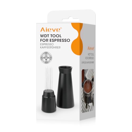 Aieve WDT Tool, Nadel Kaffee Tamper Espresso Kaffeerührer mit Ständer 0,4mm Nadeln Werkzeuge Distributor für Siebträger, Kaffee Verteiler für Barista (Upgrade-Version) (Aluminium, Schwarz) von AIEVE
