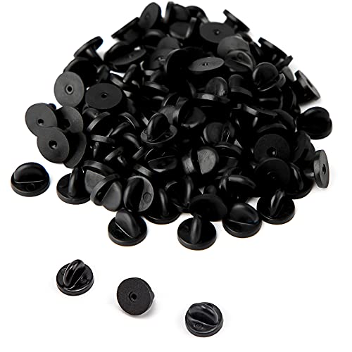 AIEX 100 Stück Schmetterlingsverschluss, Gummi-Pins für Anstecknadeln, Schmuckherstellung, Hüte, Abzeichen Uniform (schwarz, 11,5 mm Durchmesser) von AIEX