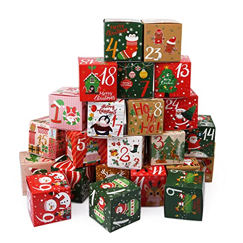 AIEX 24 Stück Weihnachts Adventskalender, Christmas Countdown Advent Calendar Adventskalender box für Weihnachtsgeschenkverpackung Dekoration von AIEX
