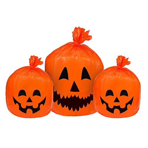 AIEX 3 Stück Halloween Laubsack, 36 x 48 Zoll und 24 x 30 Zoll Kürbis Rasen Beutel Herbst Halloween Dekoration Müllbeutel für Garten Rasen Partyzubehör im Freien von AIEX