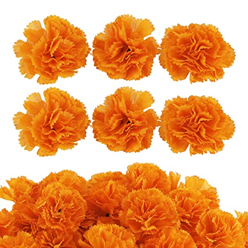 AIEX 30 Stück Ringelblumen Köpfe, Ringelblumen Künstliche Blumenköpfe Orangefarbene Hortensienköpfe für Halloween Party DIY Kränze Basteln von AIEX