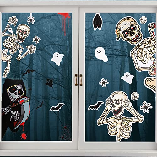 AIEX 5 Bögen Halloween Fensteraufkleber, Halloween Fensterdeko Gruselig Sensenmann Skelett Fensteraufkleber Halloween Fensterfolie Aufkleber für Zuhause Büro Geschäft Glastür von AIEX