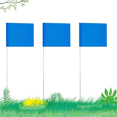 5.1×7.6cm 42 Stück Markierungsfahnen Mit 35cm-Stahlmast Vinyl Pfahlflagge Für Industrie Unterirdische Versorgungsunternehmen Landschaftsgestaltung Vermessung Haustiergrenze (Blau) von AIEX