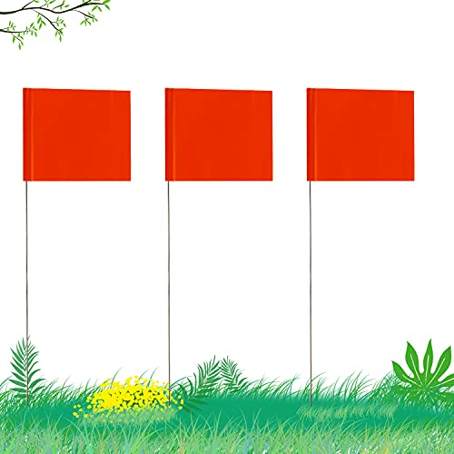 AIEX 5.1×7.6cm 42 Stück Markierungsfahnen Mit 35cm-Stahlmast Vinyl Pfahlflagge Für Industrie Unterirdische Versorgungsunternehmen Landschaftsgestaltung Vermessung Haustiergrenze (Orange) von AIEX
