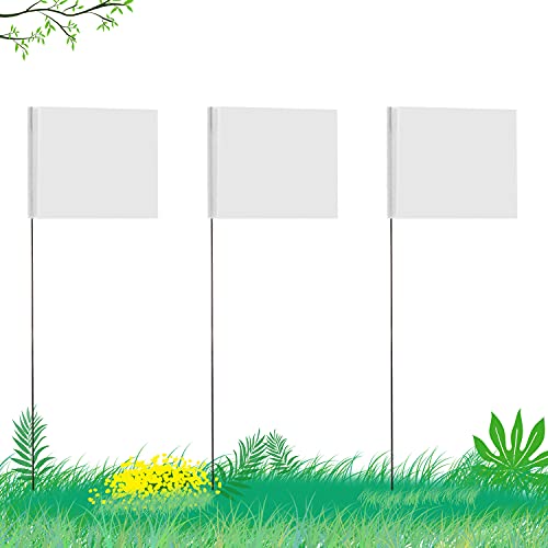 AIEX 5.1×7.6cm 42 Stück Markierungsfahnen Mit 35cm-Stahlmast Vinyl Pfahlflagge Für Industrie Unterirdische Versorgungsunternehmen Landschaftsgestaltung Vermessung Haustiergrenze (Weiß) von AIEX