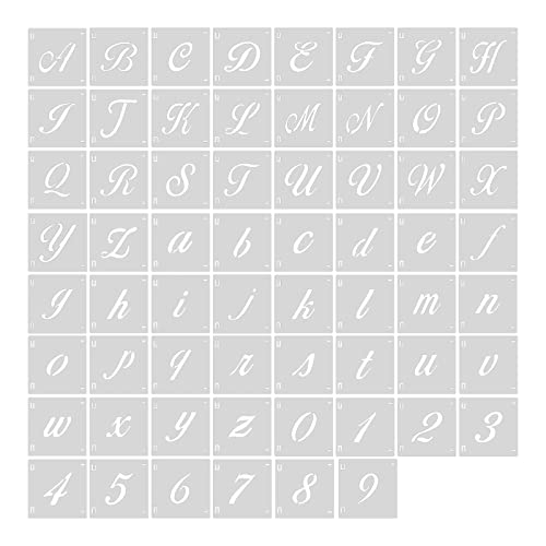 AIEX 62 Stück Kalligrafie Buchstaben Schablone, 4 cm Bauernhaus-Stil Buchstaben Zahlen Schablonen Ineinandergreifende Alphabet Schablonen für Kunst Projekte Dekoration Malerei DIY von AIEX