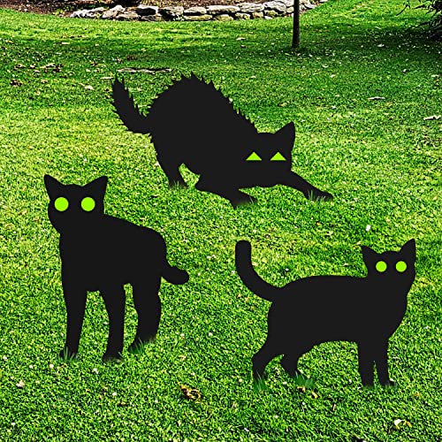 AIEX Schwarze Katze Deko Halloween, 3 Stück Schwarze Katze Silhouette Halloween Dekoration Garten Katze Dekorative Gartenstecker für Partys Im Freien von AIEX