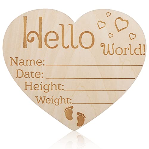 Baby Ankündigung Schild, Liebe Herzförmig Hallo Welt Meilenstein Karten für Baby Holz Meilensteinkarten Baby Announcement Sign für Krankenhaus Kindergarten Foto Requisite Babyparty von AIEX