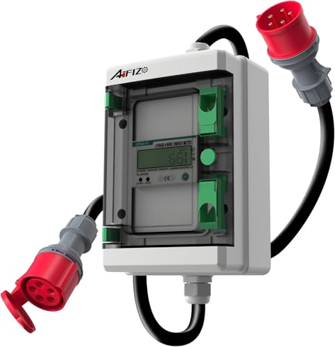 AIFIZO Mobiler Digitaler Stromzähler mit Reset 2m, 3 Phasen 16A 400V CEE-Stecker und Kupplung Drehstromzähler, IP55 CEE Adapter Stromzähler für Steckdose von AIFIZO