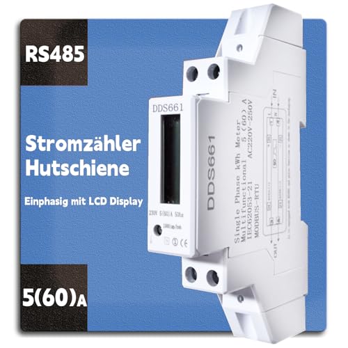 AIFIZO Stromzähler Modbus RS485 - einphasig - Modbus RS485 RTU, 60A mit LCD Display Hintergrundbeleuchtung, Einphasiger Energiezähler, Strommessgerät, Wechselstromzähler, MID geeichtes Strommessgerät von AIFIZO