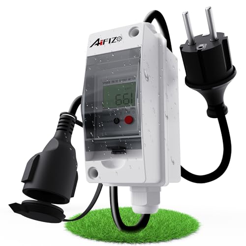 AIFIZO Mobiler Digitaler Stromzähler 80A 230V, Mobile Outdoor KWH Messgerät mit IP65 Wasserdicht,mit Reset, Gummischlauchkabel Tragbar für Wohnmobile Elektrofahrzeuge, Stromzähler für Steckdose von AIFIZO