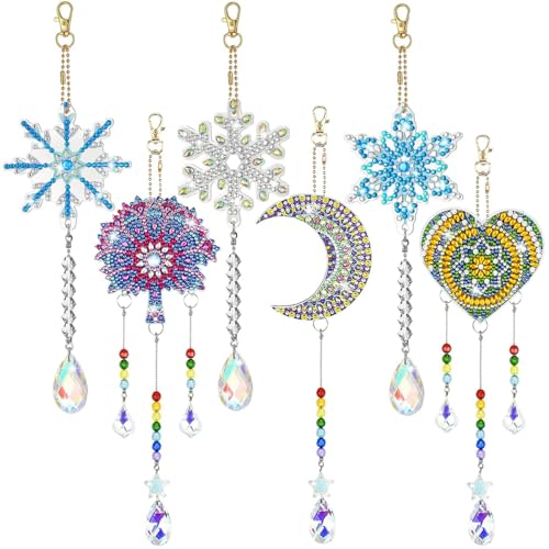 AIFUDA 5D-Kristall-Schneeflocken-Sonnenfänger-Set, Diamant-Kunst-Malerei, Diamant-Kunst-Set, hängende Ornamente für Weihnachten, Zuhause, Garten, Dekoration, 6 Stück von AIFUDA