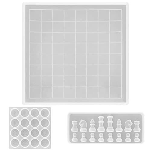 AIFUDA Schachbrett Harz Formen Set - 1 Stück Spielbrett-Silikonform, 1 Stück Spielsteinform und 1 Stück Schachfiguren für Epoxidguss Projekte von AIFUDA