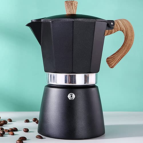 AIFUSI Moka Pot, Italienische Kaffeekanne 6 Cup/10oz, Espressokocher für Herd, Camping Manual Cuban Coffee Percolator Machine Coffee Maker Brewer Percolator (Schwarz) von AIFUSI
